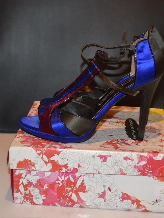 Chinese Laundry Blue and Burgundy T-Strap Heels - Picture 2 of 8